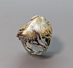 Large Freshwater Pearl, SS/14kt Gold Ring
