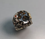 Pallasite meteorite in Sterling Silver and 14kt Gold Ring