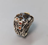 Pallasite meteorite in Sterling Silver and 14kt Gold Ring