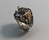 Pallasite meteorite in Sterling Silver and 14kt Gold Ring