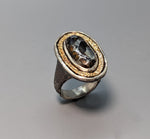 Pallasite Meteorite, Sterling Silver Ring with 14kt Gold Rim