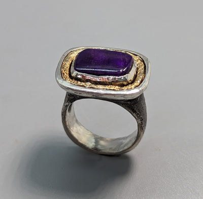 Sugilite, Sterling Silver and 14kt Gold Ring