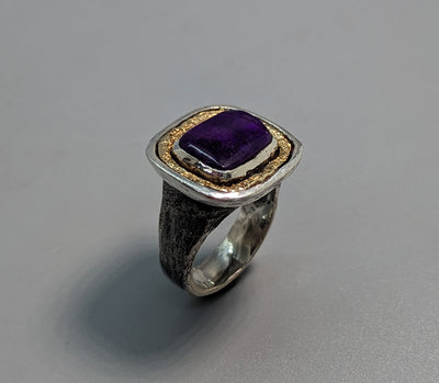 Sugilite, Sterling Silver and 14kt Gold Ring