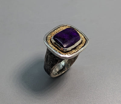 Sugilite, Sterling Silver and 14kt Gold Ring