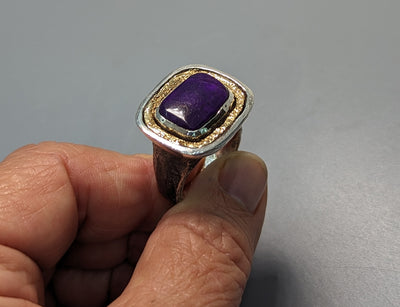 Sugilite, Sterling Silver and 14kt Gold Ring