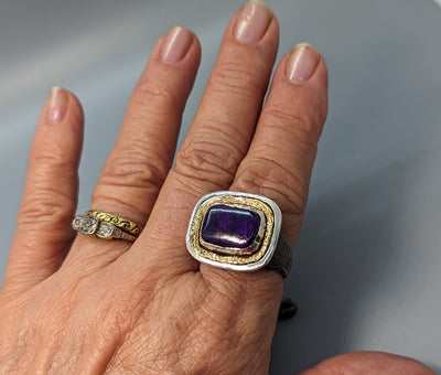 Sugilite, Sterling Silver and 14kt Gold Ring