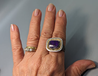 Sugilite, Sterling Silver and 14kt Gold Ring