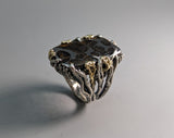 Pallasite Meteorite, Sterling Silver and 14kt Gold Ring