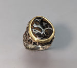 Pallasite Meteorite, Sterling Silver and 14kt Gold Large Ring