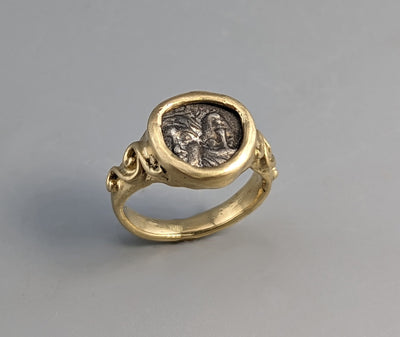 Istros, The Twins, Ancient AR 1/4 Drachm, 14kt Gold Ring