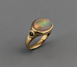 Ethiopian Opal, 14kt Gold Ring with Green Diamonds