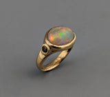 Ethiopian Opal, 14kt Gold Ring with Green Diamonds