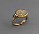 Ethiopian Opal, 14kt Gold Ring with Green Diamonds