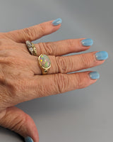 Ethiopian Opal, 14kt Gold Ring with Green Diamonds