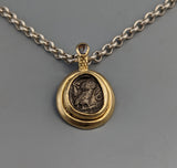 Ancient Coin, Owl, AR Drachm, 14kt Gold Pendant