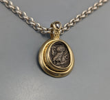 Ancient Coin, Owl, AR Drachm, 14kt Gold Pendant