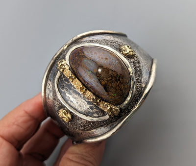 Yowah Opal, Mokume Gane Sterling Silver and 14kt Gold Bracelet