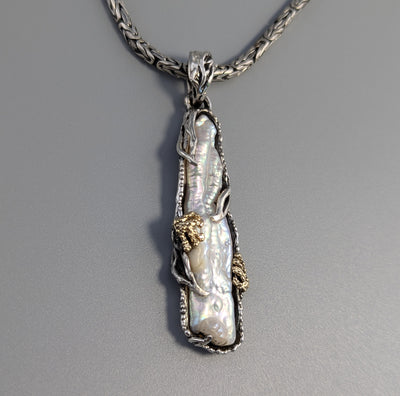 Freshwater Pearl, Sterling Silver and 14kt Gold Pendant