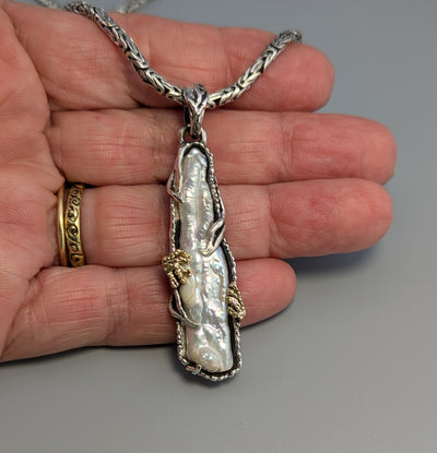 Freshwater Pearl, Sterling Silver and 14kt Gold Pendant