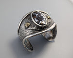 Pallasite Meteorite, Sterling Silver and 14kt Gold Cuff Bracelet