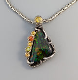 Ammolite, Sterling Silver and 14kt Gold Pendant