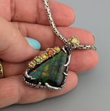 Ammolite, Sterling Silver and 14kt Gold Pendant