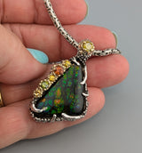 Ammolite, Sterling Silver and 14kt Gold Pendant