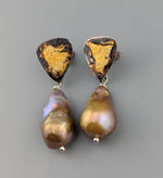 Keum Boo Earring Tops with Large Freshwater Pearl Drops