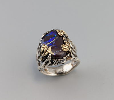 Yowah Boulder Opal, Sterling Silver and 14kt Gold Ring