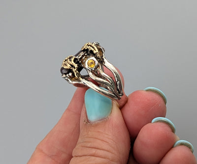 Yowah Boulder Opal, Sterling Silver and 14kt Gold Ring