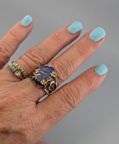 Yowah Boulder Opal, Sterling Silver and 14kt Gold Ring