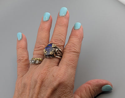 Yowah Boulder Opal, Sterling Silver and 14kt Gold Ring