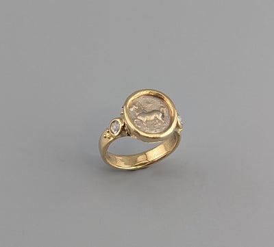 Pony, AR Obol, 14kt Gold Ring with Rose Cut Diamonds