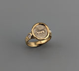 Pony, AR Obol, 14kt Gold Ring with Rose Cut Diamonds