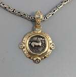Pony, AR Tetrobol, 14kt Gold Pendant with Rose Cut Diamonds