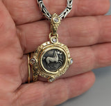 Pony, AR Tetrobol, 14kt Gold Pendant with Rose Cut Diamonds