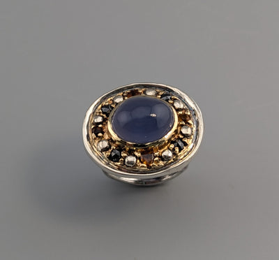 Lavender Chalcedony, Sterling Silver and 14kt Gold Ring