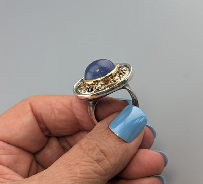 Lavender Chalcedony, Sterling Silver and 14kt Gold Ring