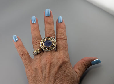 Lavender Chalcedony, Sterling Silver and 14kt Gold Ring