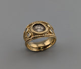 Ancient AR Obol, 14kt Gold Wide Band Ring