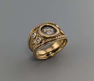 Ancient AR Obol, 14kt Gold Wide Band Ring