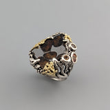 Pallasite Meteorite, Sterling Silver and 14kt Gold Ring