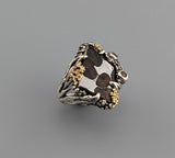 Pallasite Meteorite, Sterling Silver and 14kt Gold Ring