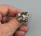 Pallasite Meteorite, Sterling Silver and 14kt Gold Ring