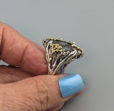 Pallasite Meteorite, Sterling Silver and 14kt Gold Ring