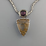 Rutilated Quartz, Watermelon Tourmaline, Sterling Silver & 14kt Gold Pendant