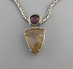 Rutilated Quartz, Watermelon Tourmaline, Sterling Silver & 14kt Gold Pendant