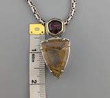 Rutilated Quartz, Watermelon Tourmaline, Sterling Silver & 14kt Gold Pendant