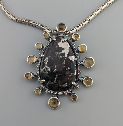 Pallasite Meteorite, Starburst Sterling Silver Pendant