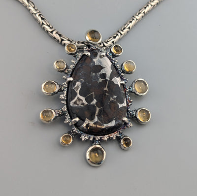 Pallasite Meteorite, Starburst Sterling Silver Pendant